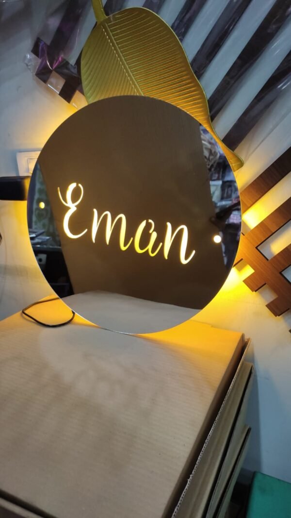 Customize name Acrylic mirror with LED Wall hanging 15 inch size