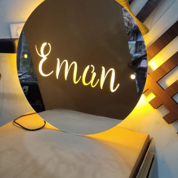 Customize name Acrylic mirror with LED Wall hanging 15 inch size