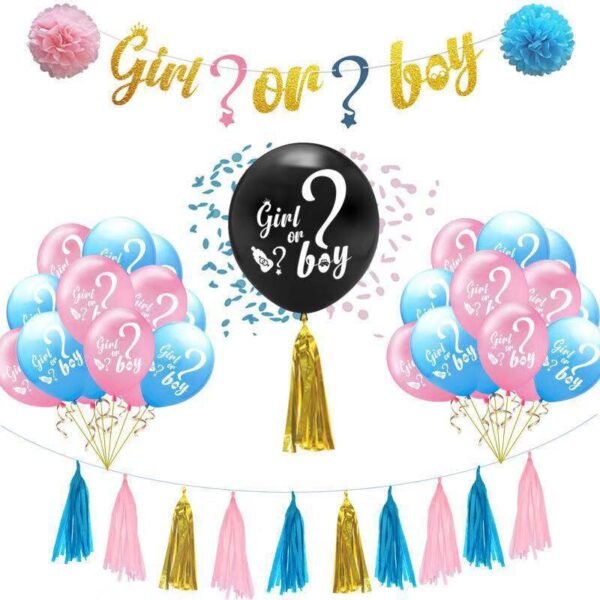 Baby Shower Gender Reveal Deal 1Banner 20 Balloons pink and blue 2 PCs paper Flower 15 PCs Purl 1 ribbon